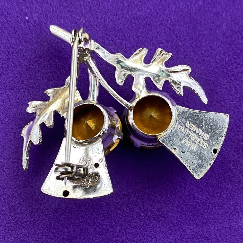 💛 Vintage Sterling Silver Amethyst Rhinestone Floral Brooch - Picture 2 of 4